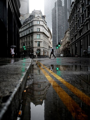 hasselblad XCD 20-35E lens sample image of New York Street with buildings reflected in puddle
