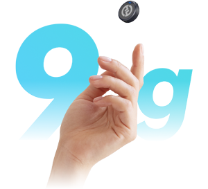 image of hand with floating lark m2 microphone floating above with blue 9g text in background