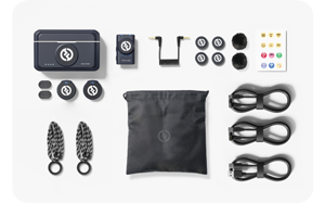 Flat lay image of whats included with Hollyland Lark M2 DUO camera set