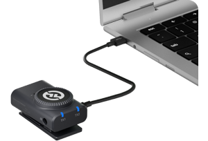 Hollyland Lark M2 receiver connected to Apple macbook pro