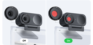 side by side images of insta360 link 2 activating privacy mode