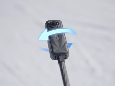 Insta360 x5 360 action camera with circular arrows