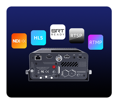 streaming encoder with protocols logos above it