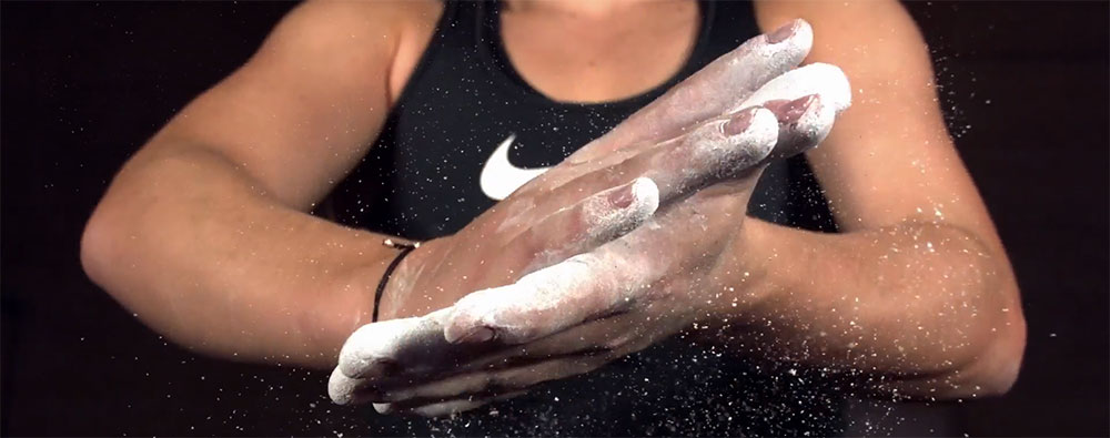 example of a gymnist powdering their hands taken using the optitrack prime color motion capture camera