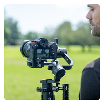someone using the panasonic lumix s5d attached to a gimbal