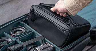pgytech onemo 2 shoulder bag inside of the backpack