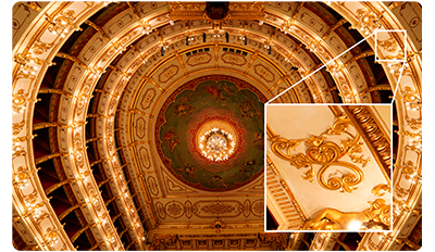 Sony FE 12-24mm F2.8 GM Lens sample image of historic multi tiered historic theatre ceiling