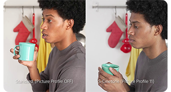 Splitscreen comparison image showing Sony S-Cinetone colour profiles