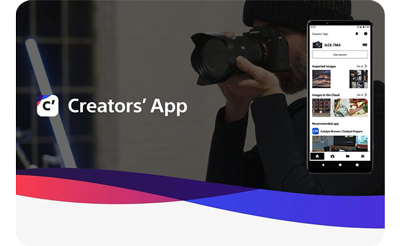 photographer holding sony alpha camera with paired with Sony Creators' app logo