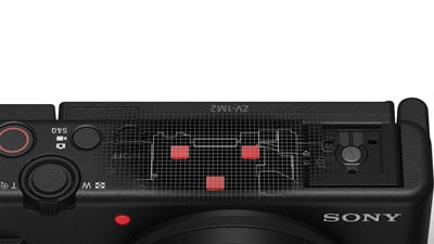 close up of the sony zv 1 ii compact camera mics