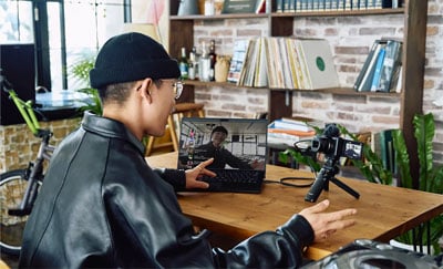 sony zv 1 ii compact camera being used a streaming camera