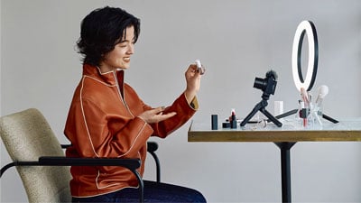 sony zv 1 ii compact camera being used for content creation