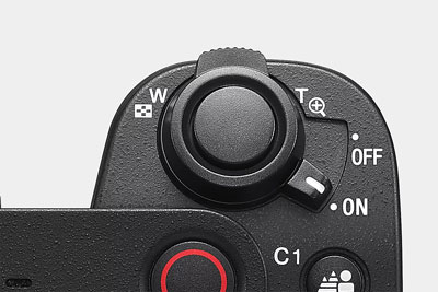 close up of the sony zv e1 vlog camera zoom controls