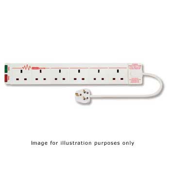 6 Way Plug Extension Block with Surge Protection in White with 2M Mains Cable : image 1