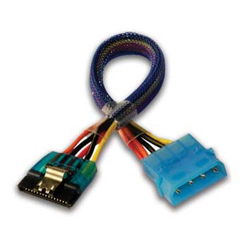 Akasa SATA2-20-PC SATA Power to 4pin Molex Cable Blue-UV with Secure Latch