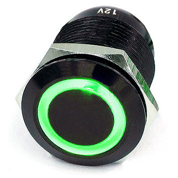 Phobya 71138 push-button 19mm black alu, green lighting