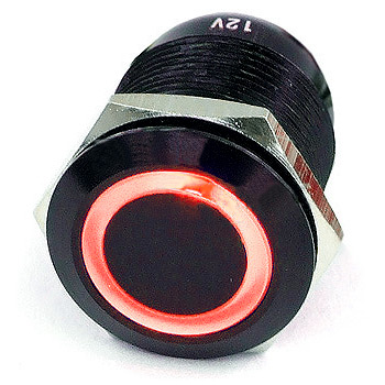Phobya 71136 push-button 19mm black alu, Red lighting