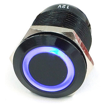 Phobya 71135 push-button 19mm black alu, Blue lighting