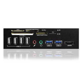 Icy Box IB-863-B 5.25" 6x Slot Card Reader with Audio/Mic, 4x USB 2.0, 1x eSATA, 2x USB 3.0