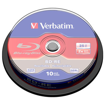 Verbatim 43694 Blu-ray Rewriteable 25GB 2x Speed Media 10pcs Cakebox
