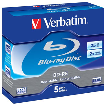 Verbatim 43615 Blu-ray Rewriteable 25GB 2x Speed Media 5pcs Jewel Case