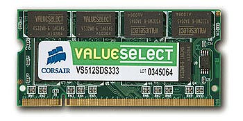 512MB Corsair Value Select, DDR2 SO-DIMM PC4200 (533), 200 Pin, Non-ECC Unbuffered, CAS 4-4-4-12