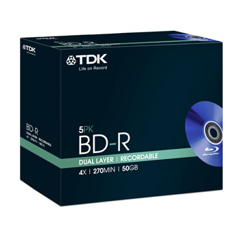 TDK T78010 BD-R DL Blu-ray Double Layer Rohlinge 50GB in Jewel Case 5 Stück 4x Speed 