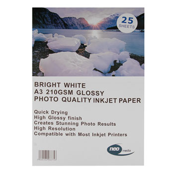 25 pack of A3 210gsm Gloss Photo paper