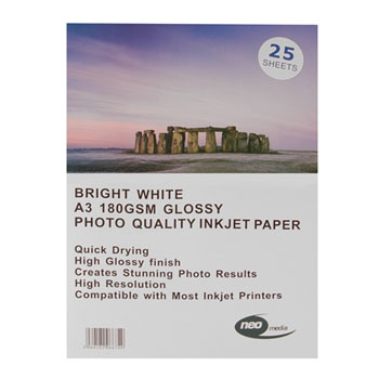25 pack of A3 180gsm Gloss Photo paper