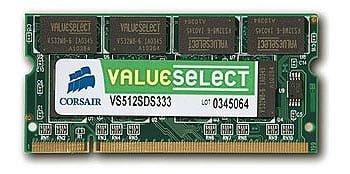 Barrette Mémoire Corsair 1 Go DDR2 Value Select - SO-DIMM 200 Pins - PC2-4200 (533 MHz)