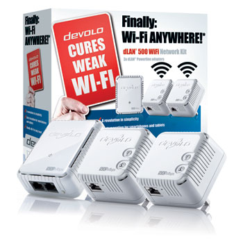devolo dLAN 500 WiFi Starter Kit Powerline (500 Mbit/s Internet über