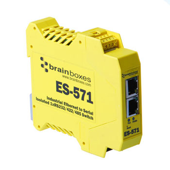 Brainboxes Isolated Industrial Ethernet to Serial 1xRS232/422/485 + Ethernet Switch : image 1