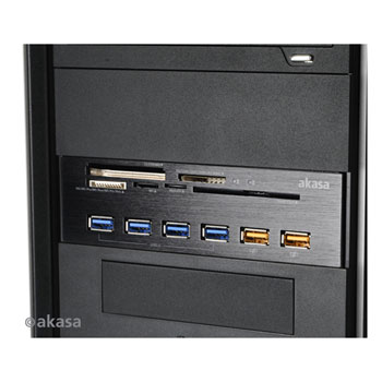 Akasa InterConnect EX card reader for 5.25" Bay - 5 x USB 3.0 card reader 4 port USB 3.0 Hub with 2 : image 3