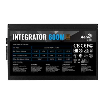 Aerocool Integrator 600W 80+ Power Supply : image 3