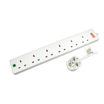 Scan 5m 6 Gang Extension Lead w/ Surge Protection - White