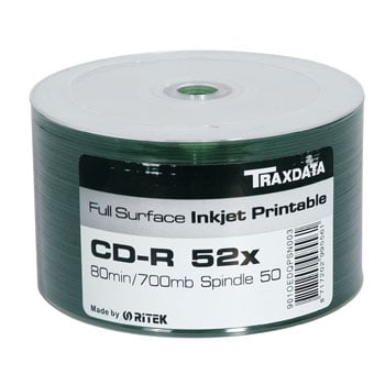 50pcs Cello Wrapped, Ritek/Traxdata CD-R 80MIN , 700MB CD-R 52x, Full Face Printable, 80min : image 1