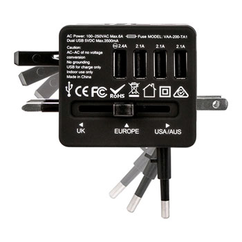 Veho World Plug Travel Adaptor with 4 Port Fast USB Charger Plug : image 1
