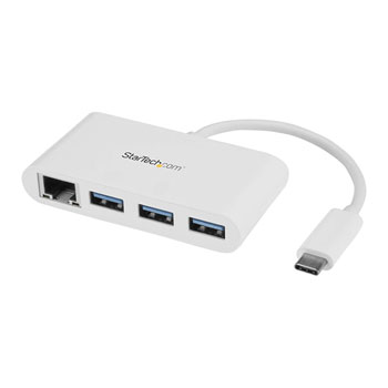 3-Port USB-C Hub with Gigabit Ethernet - USB-C to 3x USB-A - USB 3.0 Hub - White