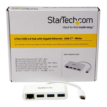 3-Port USB-C Hub with Gigabit Ethernet - USB-C to 3x USB-A - USB 3.0 Hub - White : image 3