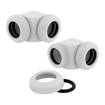 Corsair Hydro X XF White Brass 12mm Hardline 90° Compression Fittings - Twin Pack