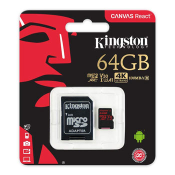 Kingston Canvas React 64GB Class 10 UHS-I U3 Micro-SDXC with SD Adaptor : image 3
