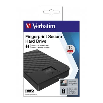 Verbatim 1TB Fingerprint Secure USB3.1 2.5" External Hard Drive with 256-BIT AES Hardware Encription : image 1