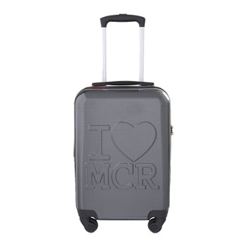 KitKase I Love MCR Manchester 4 Wheeled Cabin Size Travel Case Carbon with Red Zipper