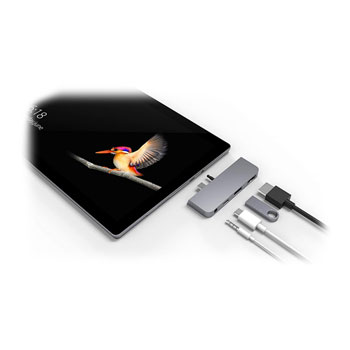 HyperDrive 4 in 1 USB-C Hub Hub for Microsoft Surface Go 4K HDMI USB-C/A Audio Ports Silver : image 3