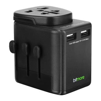 Bitmore World to World International Travel Charger with 2 USB A Charging Ports 175+ Countries : image 1