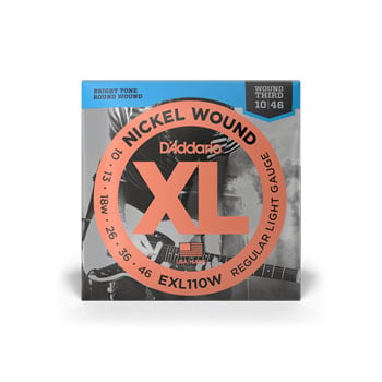 D'Addario EXL110W Nickel Wound Electric Guitar Strings, Regular Light, Wound 3rd, 10-46