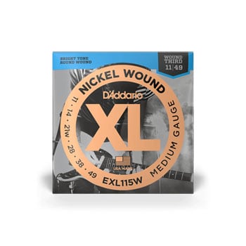 D'Addario EXL115w Nickel Wound Electric Guitar Strings, Medium/Blues-Jazz Rock, Wound 3rd, 11-49