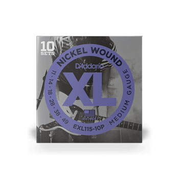 D'Addario EXL115-10P Nickel Wound Electric Guitar Strings, Medium/Blues-Jazz Rock, 11-49, 10 Sets