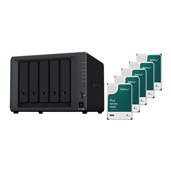 Synology 5 Bay DS1522+ Desktop NAS Unit with 2 M.2 Slots + 5x 4TB Synology HAT3300 HDD
