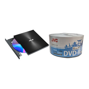ASUS ZenDrive Black Slim External DVD Burner & JVC DVD-R Printable DVD 50-Pack Bundle : image 1